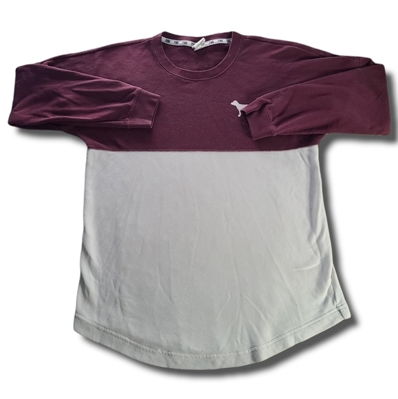 𝅺vs PINK Nation Maroon White Colorblock Pullover Sweatshirt - Picture 1 of 3